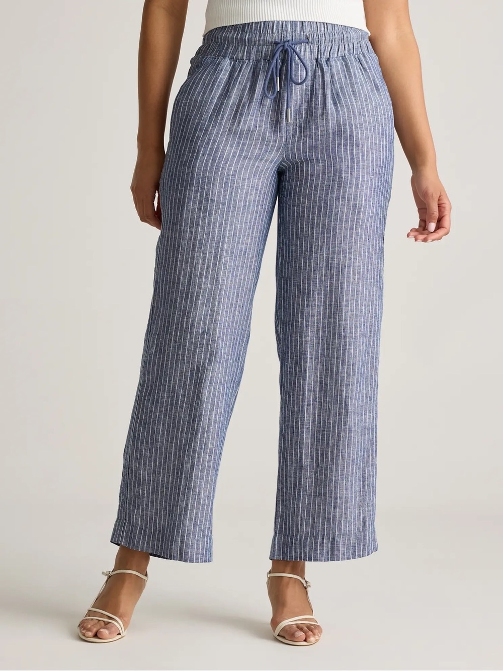 Quince 100% European Linen Wide Leg Pants Medium Chambray Stripe